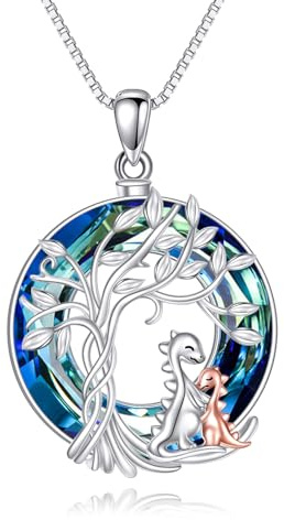 YAFEINI Dinosaurier Kette 925 Sterling Silber Baum des Lebens Anhänger Kristall Schmuck Geschenk für Damen Mädchen Mutter Tochter