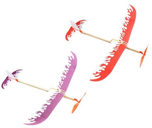 Neamou 2 Pieces Rubber Band Plane, Balsa Wood Model Aircraft Kits, Handmade Glider Planes Toys for Kids, Novelty Airplane Toys for Kids, Personalised for Boys, Girls (Random Color)