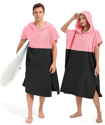 Abahub Surfponcho herr dam badponcho för vuxna med huva S/M | Snabbtorkande handduk poncho omklädningsbadrock mikrofiber för surfing strand, simning på sommaren klädlängd 83/111 cm