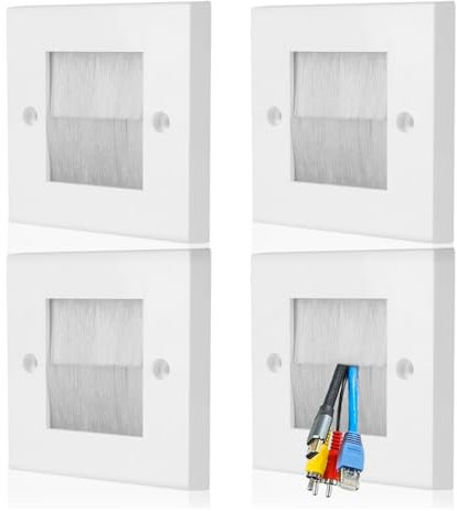 4 Pack Brush Wall Plate Cable Passthrough Wall Outlet Cable Entry Cover Wall Cable Cover Tidy Cable Pass Through Insert(White)