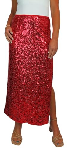 Paulo Due Women's Maxi Sequin Skirt with Side Leg Split | Ladies Sparkly Elegant Fully Lined Skirt, Special Occasions, Stretch, Evening, Festival
