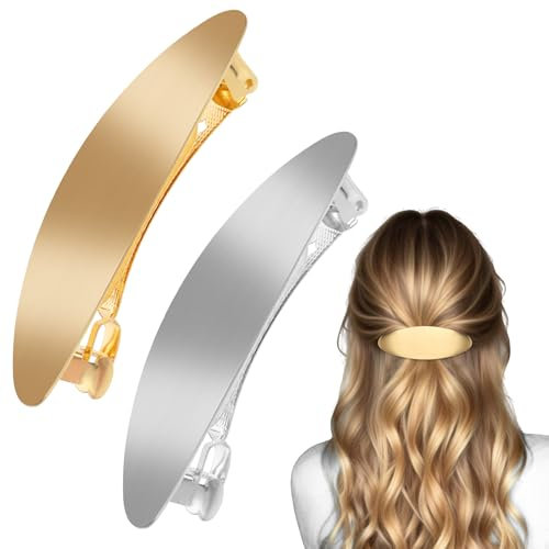 2 Stück Französische Haarspange Groß, Haarspangen Vintage Ovale Haarspangen Metall Haarspange für Damen Gold und Silber