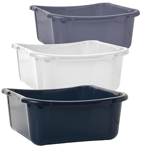 2friends 3er Set Schüssel quadratisch, Robuste Kunststoff Schüsseln in Dunkelblau, Weiß und Grau, Stapelbar, Leicht zu Reinigen, Ideal für Haushalt & Küche