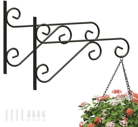 PROWORX 4 Pack 16 Inch Plant Hangers Outdoor Bracket, Indoor Wall Mount Metal Heavy Duty Rust-Resistant Bird Feeder Plant Hooks for Hanging Planters, Flower Baskets, Black