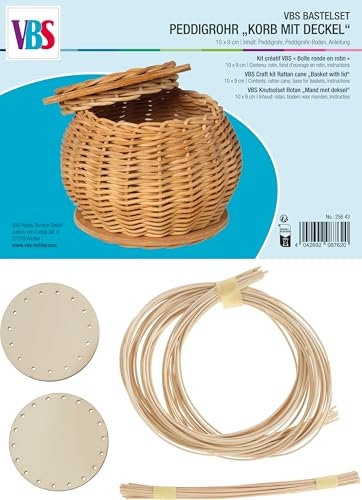 VBS Bastelset Peddigrohr Korb mit Deckel 10 x 9 cm - Korbflechten, Kreativset, DIY Korb, Flechtmeterialien, Geschenk