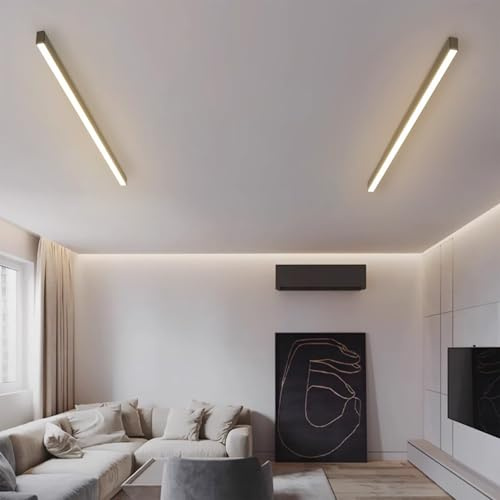 LED Moderne Deckenleuchte Aluminium 3 Farbtemperatur Deckenlampe 3000K/400K/6000K Lange Lichtleiste Deckenbeleuchtung Schwarz linear Design Wohnzimmer Schlafzimmer Esszimmer (Neutrales Licht,200cm)