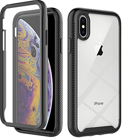 Noyabox Clear 360°Case for iPhone X/Xs, Full-Body Shockproof Protective Transparent Cover with Built-in Screen Protector Anti-Scratch Slim Fit Durable Design, Black