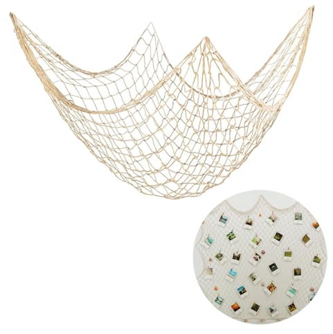 Fishing Net Decoration 6.56ft x 3.28ft Cotton Fish Netting Decoration Wall Hanging Fishing Net Decorative Fish Netting for Home Wall Beach Themed Parties (Beige)