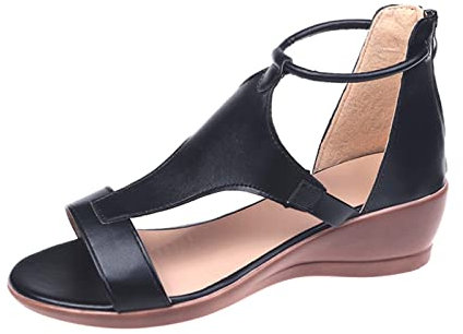 2025 Sandales et Nu-pieds Femme Compensées Bout Ouvert Sandale Confortable de Plage Pantoufles Femme Ete Respirantes Semelles Épaisses Sandales Anti-dérapant Chaussures Bohemia Romain Sandals