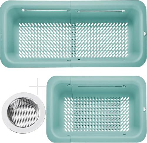 LASSHSWA Collapsible Colander and Strainer for Kitchen, Over the Sink Strainer Basket for Kitchen, Fruit Pasta Food Strainer Expandable Plastic Colander with A Sink Drain Strainer Stainless Steel