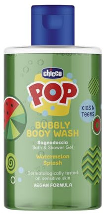 Chicco POP Bubbly Bagnodoccia Anguria Splash, Bagnoschiuma per Bambini, Bagnoschiuma Profumato, Bagnodoccia Delicato, Formula Vegana, Dermatologicamente Testato, Per Pelli Sensibili, Profumato, 300 ml