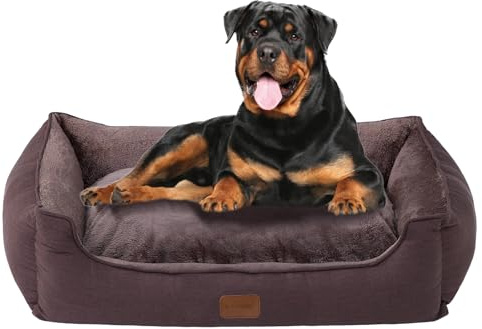OUPEIWAWA Orthopädisches Hundebett für mittelgroße & große Hunde, 84x66x19cm, superweich und gemütlich, Hundekorb mit hohem Rand, Abnehmbarer & waschbarer Bezug, rutschfest, Dunkelbraun, Indoor/Auto