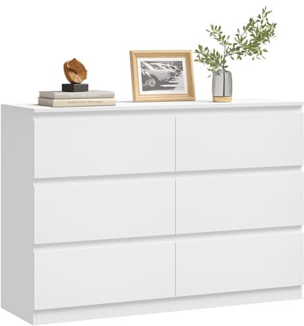WOLTU Kommode mit 6 Schubladen, Weißes Sideboard mit Großer Kapazität, Moderne Schubladenkommode für Wohnzimmer, Schlafzimmer & Kinderzimmer, 100x31x69cm