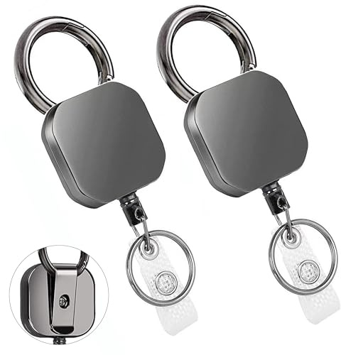 2 Pezzi Portachiavi Estensibile, Porta Badge con Gancio Girevole, Portachiavi Allungabile in Metallo, con Bobina a Molla in Acciaio Inox, per ID Badge Holder