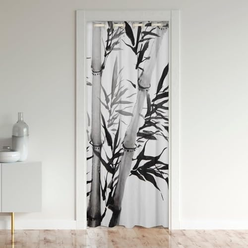 Tinte Bambus Blätter Privatsphäre Tür Vorhang 1 Panel, Japanische Art Malerei Kunst Tür Vorhang für Schrank Schlafzimmer Küche Privatsphäre Dekor, H203 x B106 cm