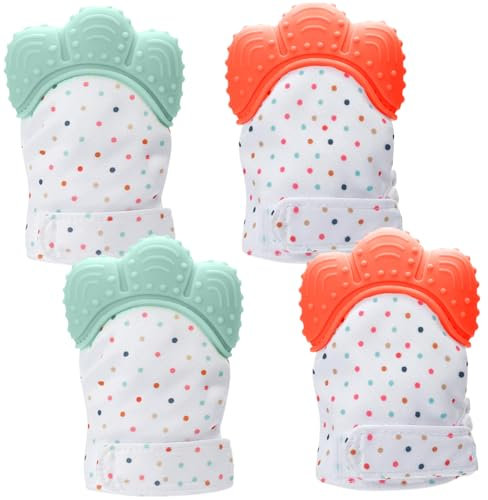 Paar Beißfäustlinge, verstellbarer Beißhandschuh aus lebensmittelechtem Silikon mit integrierter Phonmembran, sensorisch stimulierender Beißhandschuh für 3–6 Monate alte Babys, Beißfäustlinge für