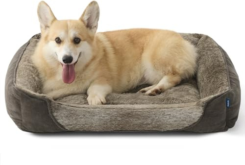 BEDSURE Hundebett mittelgroße Hunde – 76x61x15cm Hundesofa für mittlere Hunde waschbar, Hundekorb mit Abnehmbarer Bezug, Hundecouch mit Rutschfester Unterseite, kuschelweiches Hundebett, Braun