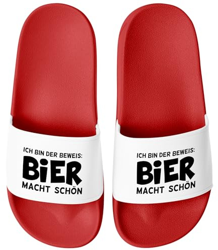 MoonWorks® Badeschlappen Herren Damen Unisex mit Spruch Aufdruck Bier macht schön Badelatschen Urlaub JGA