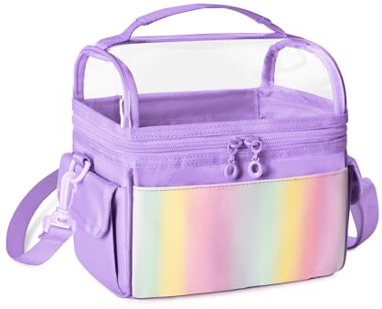 LoDrid Marker Storage Bag for up to 72 Makers Pens, Marker Pen Organizer Case with Detachable Divider, 3 Extra Pockets, PVC Top for Easy Viewing and Handle and Shoulder Strap, Purple (Bag Only)