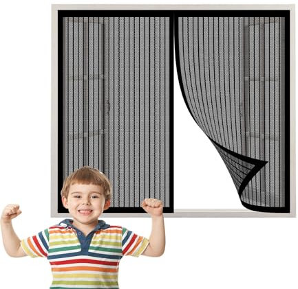 Moustiquaire Fenêtre Magnétique 80 x 220 cm Puissants Aimants Fermeture Automatique Moustiquaire Aimantée Fenetre pour Balcon Porte, Noir