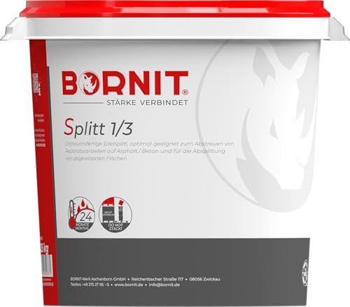 BORNIT Edelsplitt 1/3 Körnung für Asphalt und Beton, 25 kg, Anthrazit-Grau | Doppelt gebrochener Naturstein, Stabilisierungskorn für erhöhte Griffigkeit