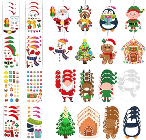 AMSNINK Bastelset Weihnachten Kinder - 8 Stücke Weihnachtskarte Aufkleber Set, DIY Basteln Weihnachten Kinder ab 3 Jahren, Weihnachtsbasteln für Kreativität und Spaß