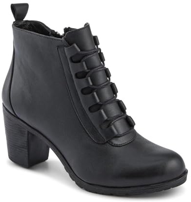 Pavers Leather Block Heeled Lace-Up Boots - Black Size 6