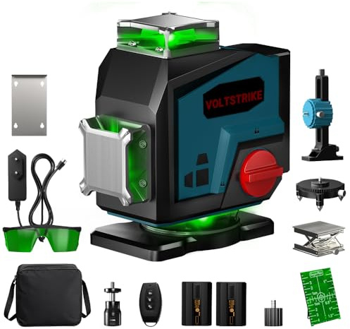 Kreuzlinienlaser Grün, 4D Laser Wasserwaage mit 16 Linien | Nivelliergerät inklusive 2 leistungsstarker 5200mAh Lithium Batterien,für Bauprojekte, Renovierungen und präzise Ausrichtung.