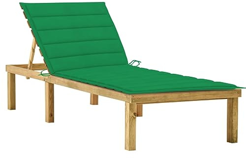 Frdhee Gartenstuhl Hochlehner Kippliege,Sonnenliege mit Grüner Auflage Imprägniertes Kiefernholz,Gartenliege für Balkon,Garten & Strand