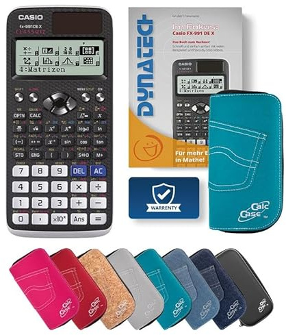 Casio FX-991DE X Schulrechner + Tasche + Fachbuch – Wissenschaftlicher Taschenrechner mit 696 Funktionen für Oberstufe, Studium & Technik - Classic Set (Türkis)