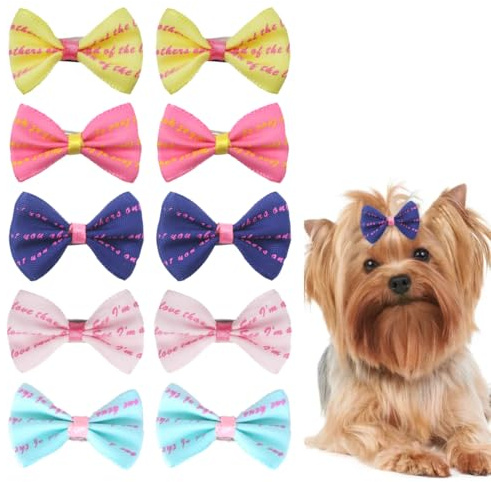 WUFKOP Set de 10 Noeuds à Cheveux pour Chien avec Clips, Lot Coloré de Barrettes et Accessoires de Toilettage pour Petit Chien et Chat, Idéal pour le Quotidien, les Promenades et les Fêtes