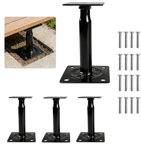 Pfostenträger Höhenverstellbar 4 Stück 100-150mm Verzinkter Stahl Stützfuß | Stabile Schwarze Pfostenstütze 75x95mm | Ideal für Zäune, Terrassen, Gärten und Carports