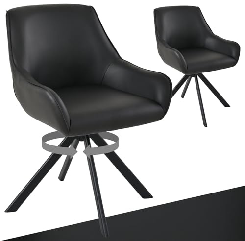 Goeurvant Esszimmerstühle Drehbar 2er Set mit Armlehne – 360°Drehbar Polsterstuhl PU-Leder Modern Drehstuhl Küchenstuhl mit Metallgestell und Lehne für Esszimmer, Wohnzimmer, Büro, Schwarz
