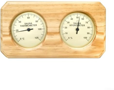 Fahrenheit-Centric für Sauna-Thermometer und Hygrometer, entwickelt für Feuchtigkeitsbeständigkeit und thermische Stabilität in Sauna-Innenräumen (horizontal)