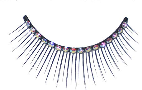 Eulenspiegel 000885 - Künstliche Wimpern, Schwarz, lang/dünn, mit Strassband, 1 ml Spezial-Wimpernkleber, Anleitung, für Karneval, Mottoparty