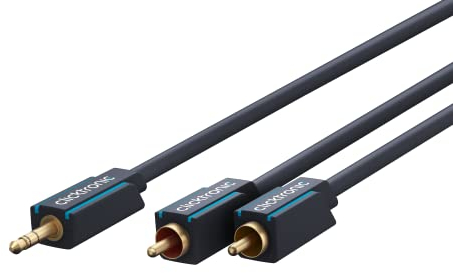 Clicktronic 70469 - Cable cinch para MP3, iPod, Móvil libre (5 m, 2 x RCA, mini Jack 3.5 mm), color azul