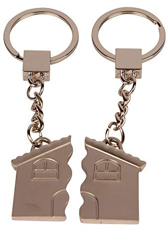 Formano Partnerschlüssel Anhänger Schlüsselanhänger 2-tlg. Haus mit Strass-Steine 4,5 x 4 cm - Silber