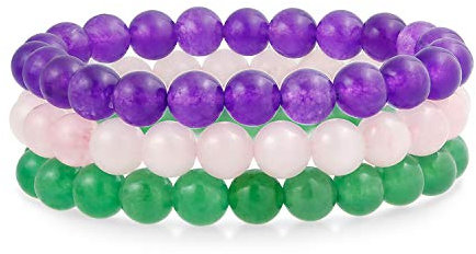Bling Jewelry Set Di 3 Tinti Viola Ametista Rosa Quarzo Rosa Verde Avventurina 8 Millimetri Palla Perline Pietre Stretch Bracciale Per Le Donne Set