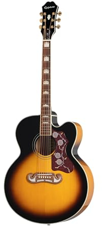Epiphone EJ-200SCE Solid Top Cutaway Akustisch/Elektrische Gitarre (Vintage Sunburst Lack, Ahorn Korpus, Fichtendecke, 25.5 Mensur)