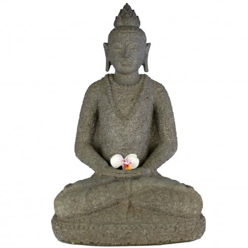 Wuona Objects balinesische Buddha Statue 65 cm Lavastein Steinskulptur sitzend