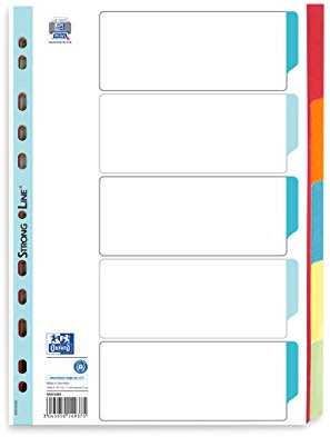 Oxford Karton-Register Strong-Line für DIN A4 blanko 1-5 5-teilig, A4 mit Kunststoff-Folie verstärkt rot orange blau gelb grün Ringbuch Ordner Ring-mappe Ringbuch Hefter