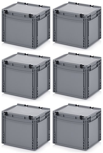 Auer Packaging 6x Eurobehälter 40 x 30 x 33,5 mit Scharnierdeckel inkl. gratis Zollstock * 6er Set