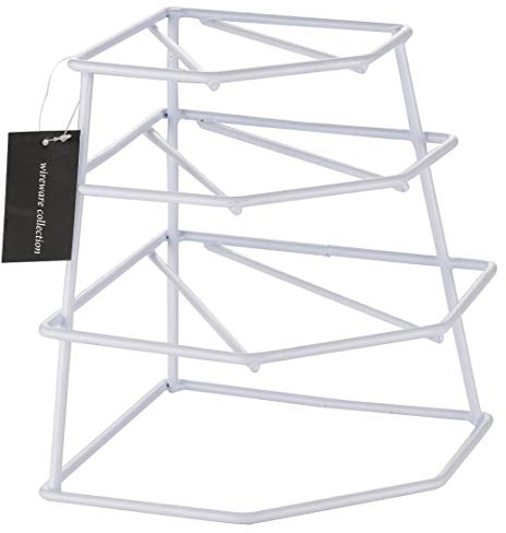 Cookspace Corner 4 Tier Heavy Duty Chrome Plated Plate Holder Stand Space Saver Storage Rack (White)