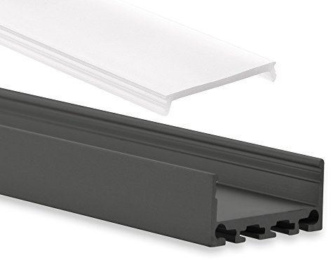 PN4 Cursa C10 LED Profil Schwarz Pulverbeschichtigt Aluminium Profil f. LED Streifen LED Profil 2m + Abdeckung Opal Aluprofil