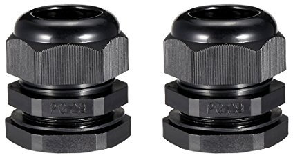 Sourcingmap 2Pcs PG29 Cable Gland Waterproof Plastic Joint Adjustable Locknut Black for 18mm-25mm Dia Cable Wire