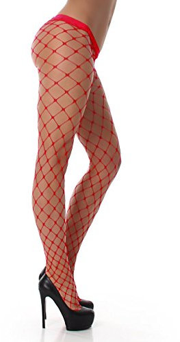 PrettyLoveHose Medias de red de gran tamaño (Negro, Beige, Blanco, Amarillo, Azul, Rosa, Rojo, Naranja, Verde, Marrón), rojo, Talla única