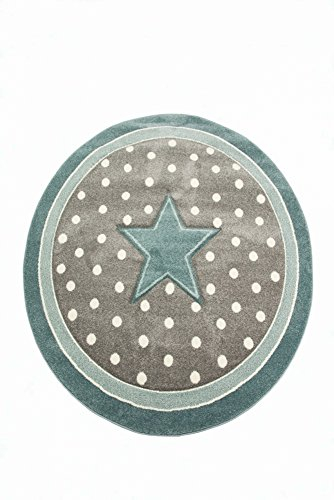 CARPETIA Kinderteppich Spielteppich Babyteppich Mädchen runder Teppich mit Stern türkis grau Größe 80 cm Rund