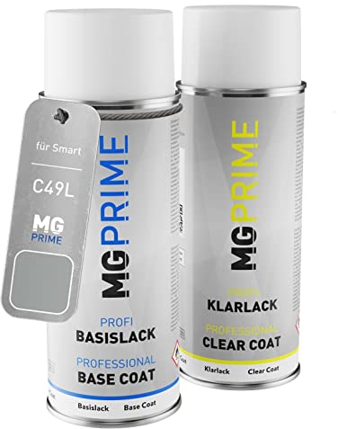 MG PRIME Autolack Sprühdosen Set für Smart C49L / EB2 Tridion Silber Metallic Basislack Klarlack Spraydose 400ml
