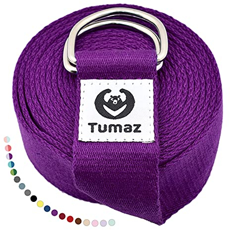 Tumaz Sangle de Yoga/Ceinture Yoga/Sangle d’Étirement [15+ Couleurs,1,8/2,4/3 Mètres] avec Boucle D-Ring Réglable Extra Sûre, Texture Délicate Durable et Confortable