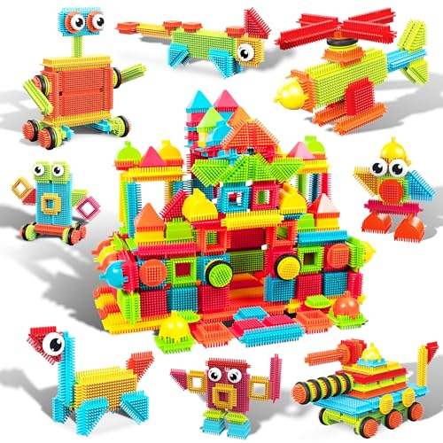 PicassoTiles 240 Piece Hedgehog Interlocking Building Blocks Tiles Construction Toy Set Brush Learning Playset STEAM Toddlers Development Preschool Kindergarten Toys for Kids Boys Girls Age 3+ PTB240